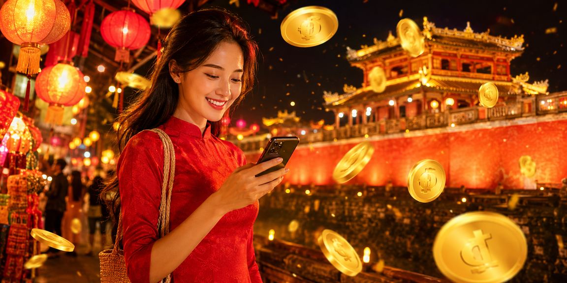 Người chơi xổ số và jackpot tại chợ đêm Huế nhìn điện thoại